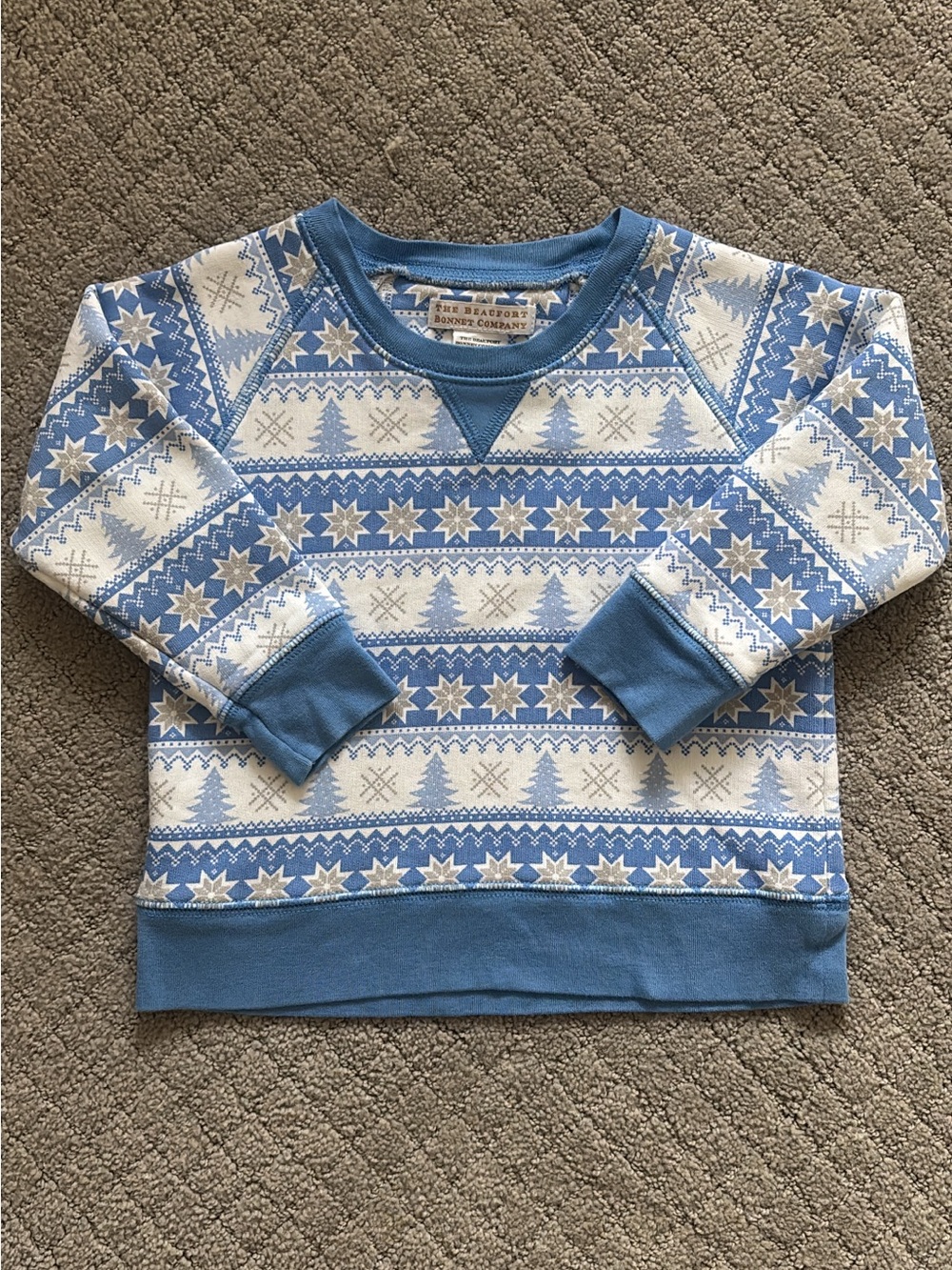 The Beaufort Bonnet Company Blue and White Fair Isle Kids Sweatshirt